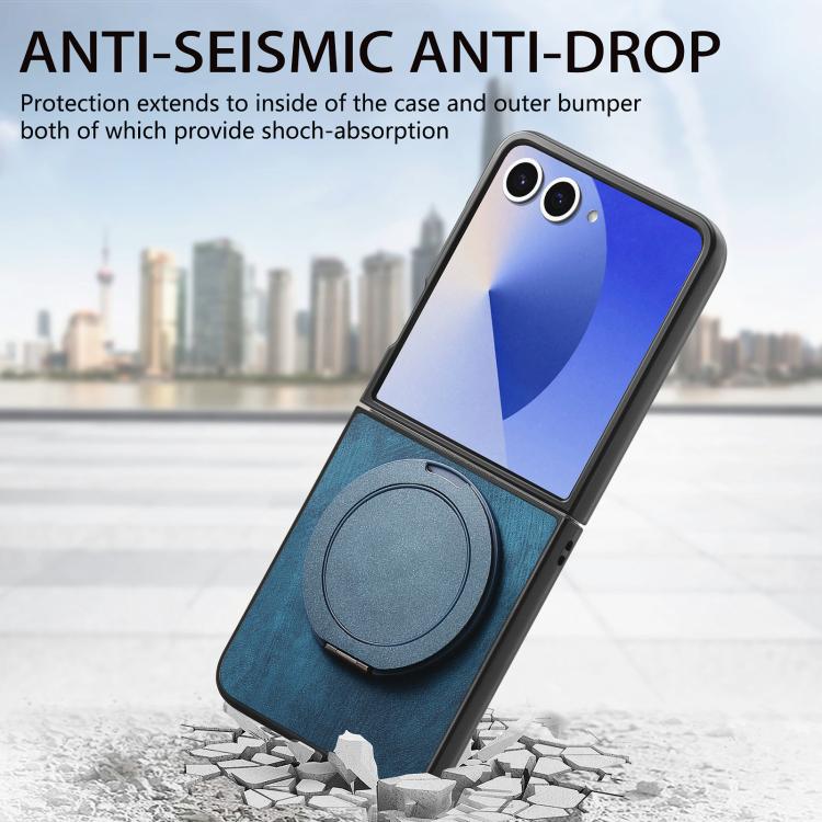 For Galaxy Z Flip7 5G Retro Leather Rotation Round Holder Phone Case