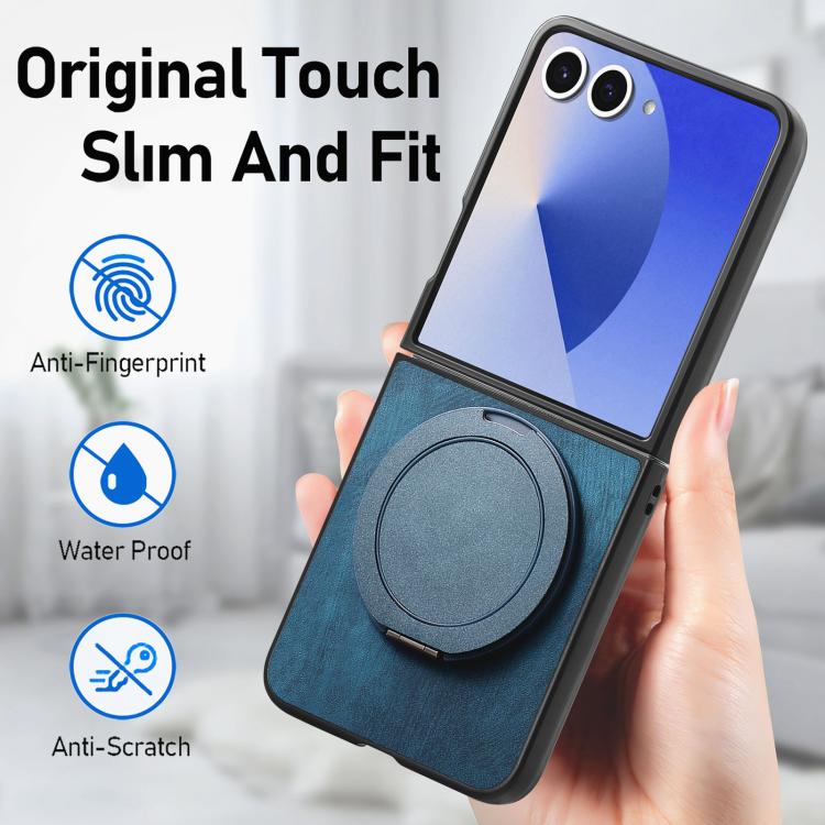 For Galaxy Z Flip7 5G Retro Leather Rotation Round Holder Phone Case