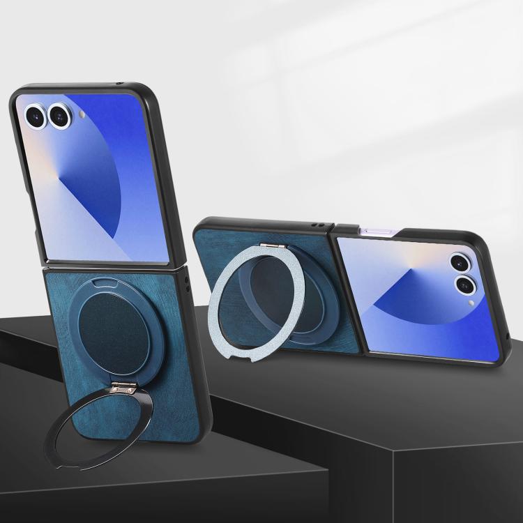 For Galaxy Z Flip7 5G Retro Leather Rotation Round Holder Phone Case