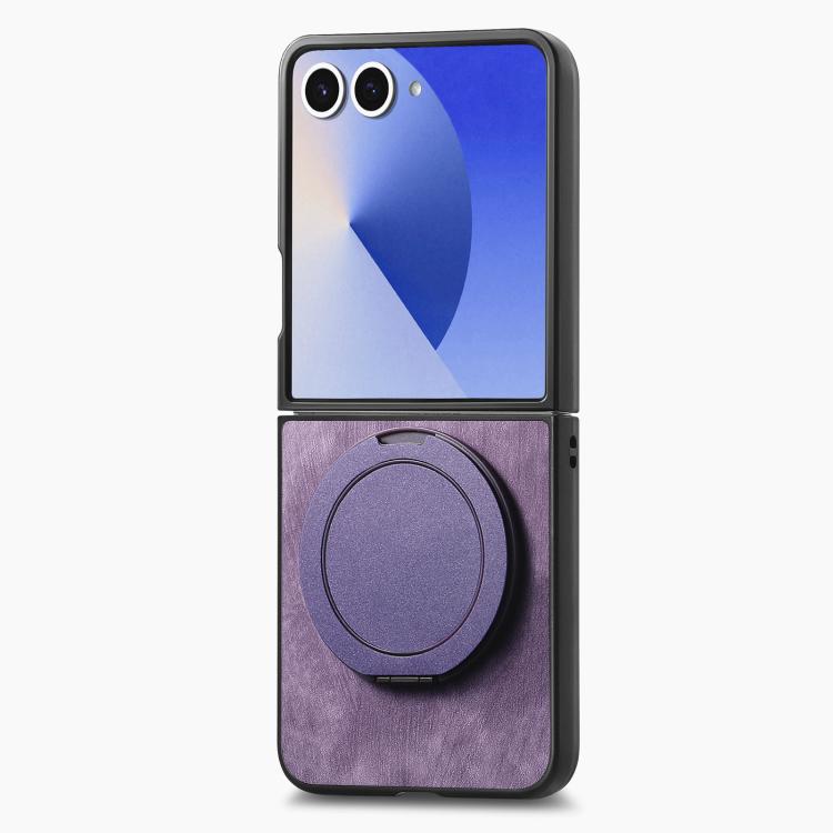 For Galaxy Z Flip7 5G Retro Leather Rotation Round Holder Phone Case