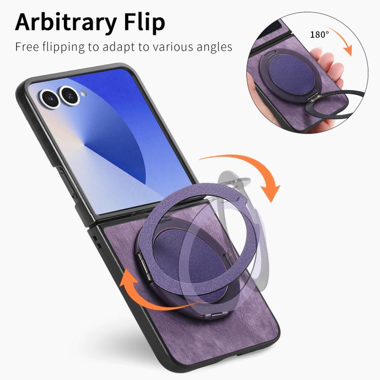 For Galaxy Z Flip7 5G Retro Leather Rotation Round Holder Phone Case