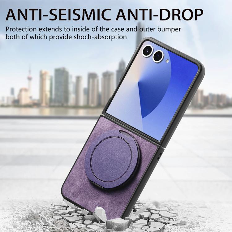 For Galaxy Z Flip7 5G Retro Leather Rotation Round Holder Phone Case