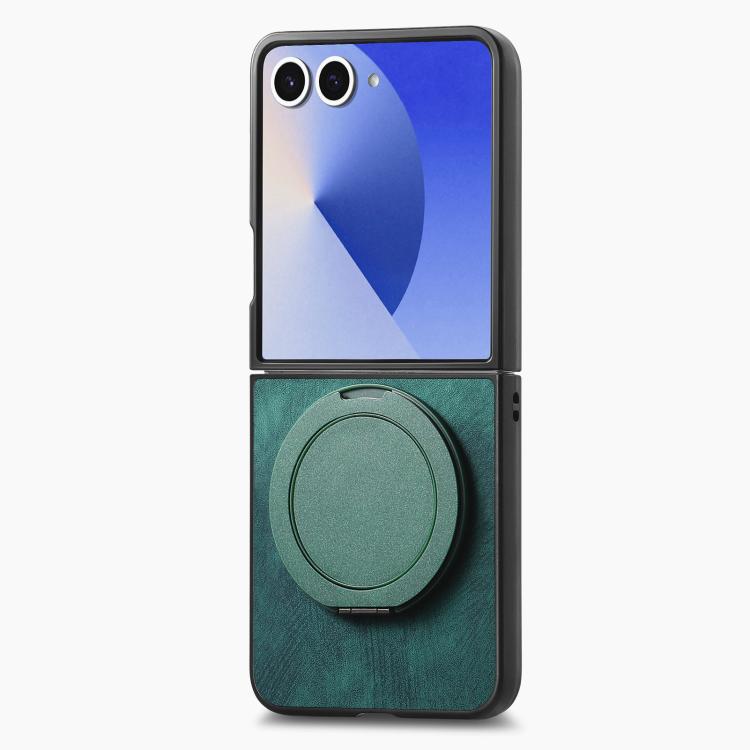 For Galaxy Z Flip7 5G Retro Leather Rotation Round Holder Phone Case