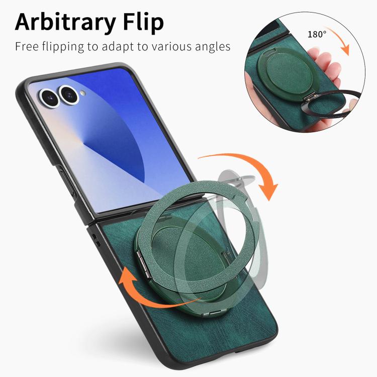 For Galaxy Z Flip7 5G Retro Leather Rotation Round Holder Phone Case