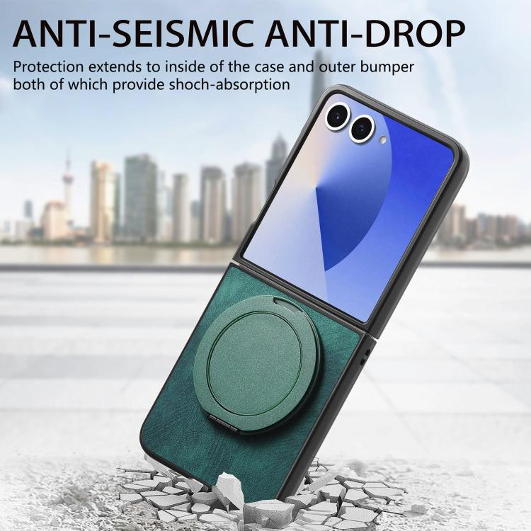 For Galaxy Z Flip7 5G Retro Leather Rotation Round Holder Phone Case