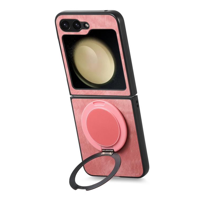For Galaxy Z Flip6 5G Retro Leather Rotation Round Holder Phone Case