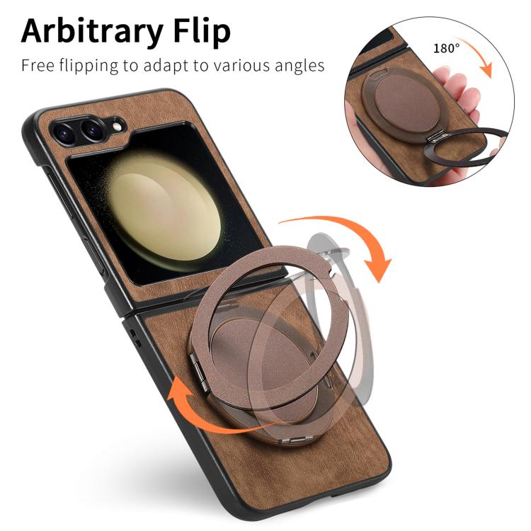 For Galaxy Z Flip6 5G Retro Leather Rotation Round Holder Phone Case