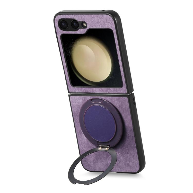 For Galaxy Z Flip6 5G Retro Leather Rotation Round Holder Phone Case