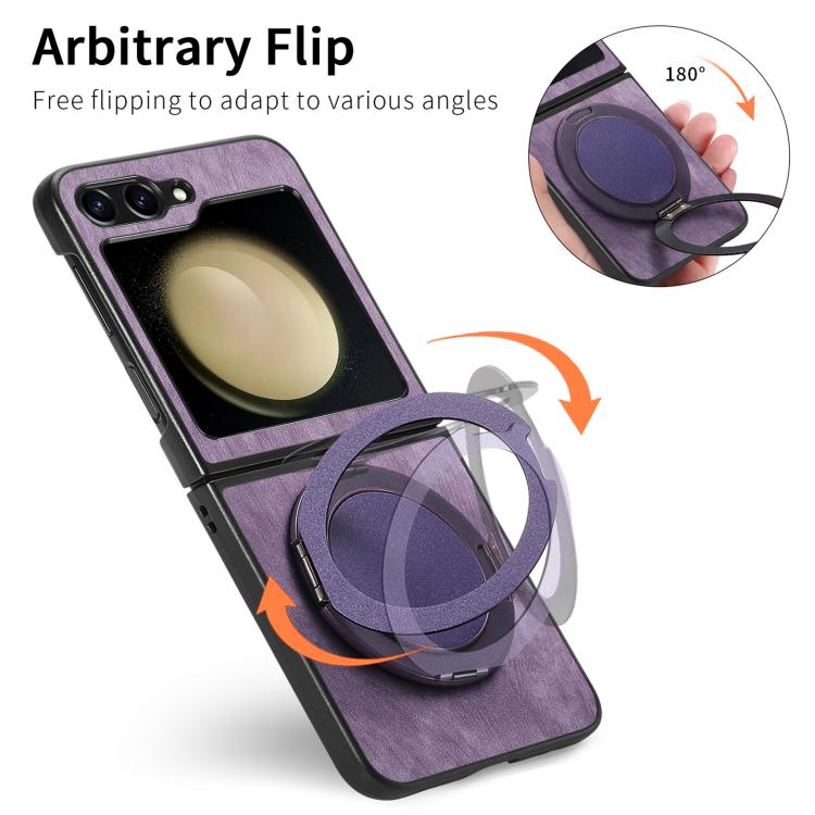 For Galaxy Z Flip6 5G Retro Leather Rotation Round Holder Phone Case