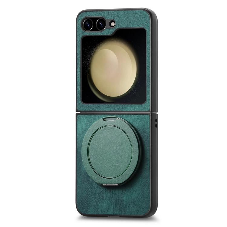For Galaxy Z Flip6 5G Retro Leather Rotation Round Holder Phone Case