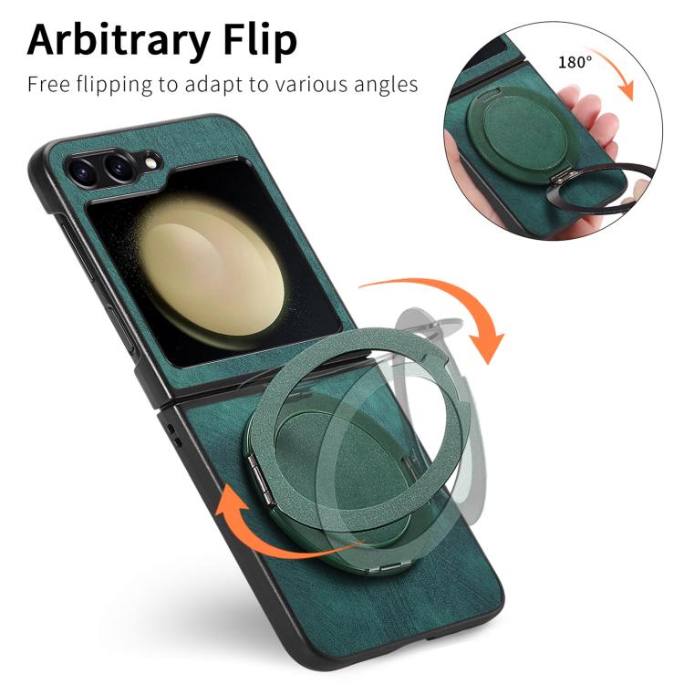 For Galaxy Z Flip6 5G Retro Leather Rotation Round Holder Phone Case
