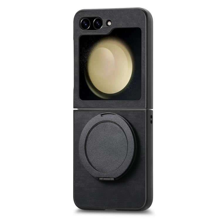 For Galaxy Z Flip5 5G Retro Leather Rotation Round Holder Phone Case