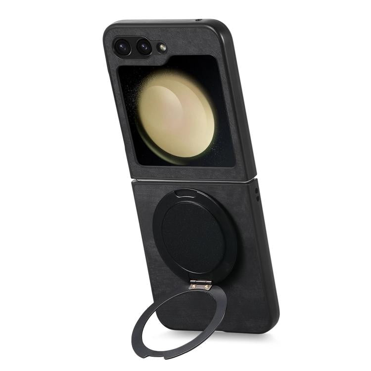 For Galaxy Z Flip5 5G Retro Leather Rotation Round Holder Phone Case