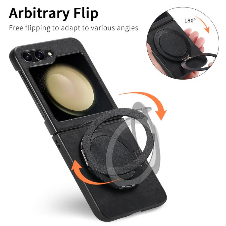 For Galaxy Z Flip5 5G Retro Leather Rotation Round Holder Phone Case