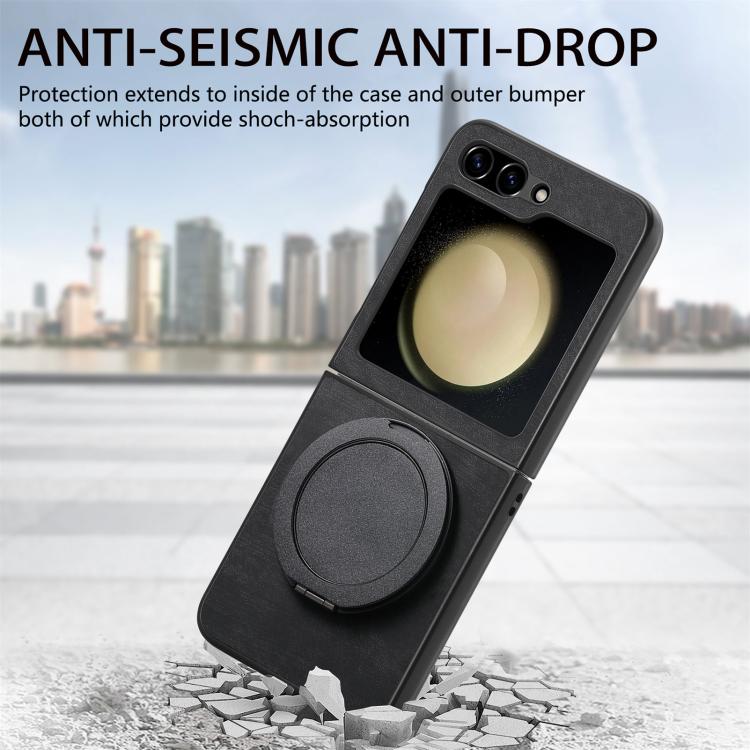 For Galaxy Z Flip5 5G Retro Leather Rotation Round Holder Phone Case
