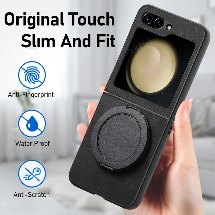 For Galaxy Z Flip5 5G Retro Leather Rotation Round Holder Phone Case