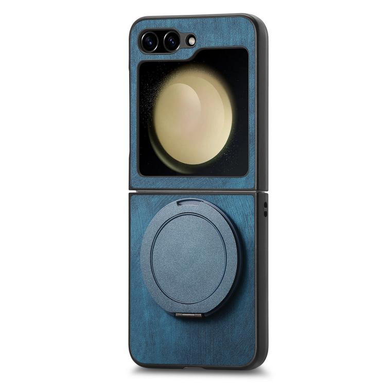 For Galaxy Z Flip5 5G Retro Leather Rotation Round Holder Phone Case