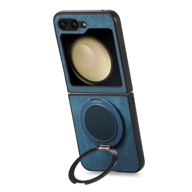 For Galaxy Z Flip5 5G Retro Leather Rotation Round Holder Phone Case