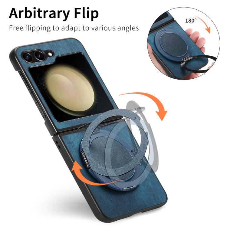 For Galaxy Z Flip5 5G Retro Leather Rotation Round Holder Phone Case