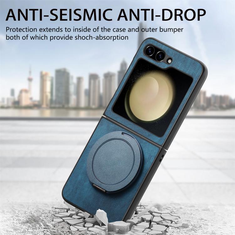 For Galaxy Z Flip5 5G Retro Leather Rotation Round Holder Phone Case