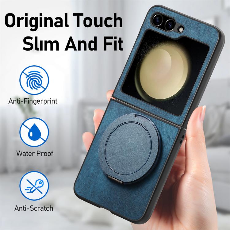 For Galaxy Z Flip5 5G Retro Leather Rotation Round Holder Phone Case