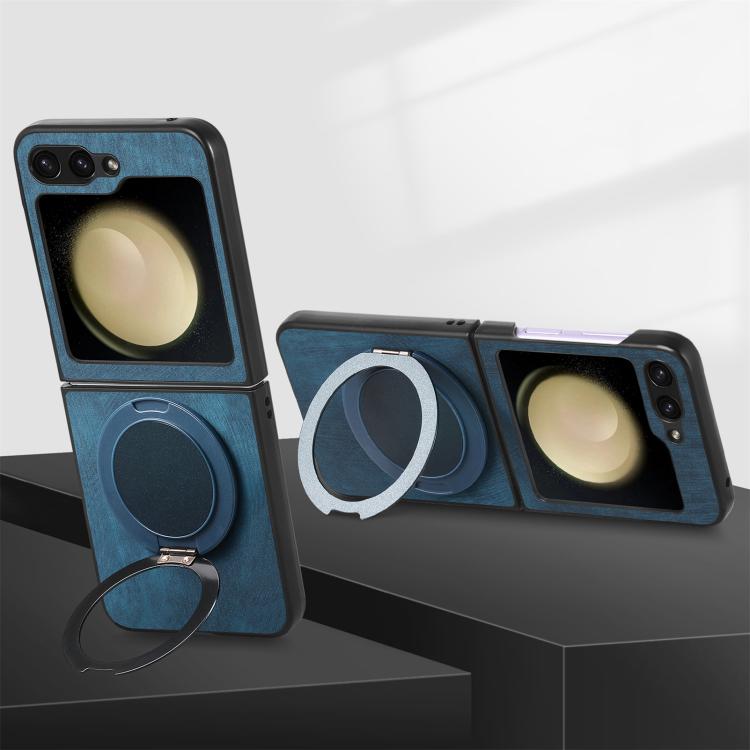 For Galaxy Z Flip5 5G Retro Leather Rotation Round Holder Phone Case