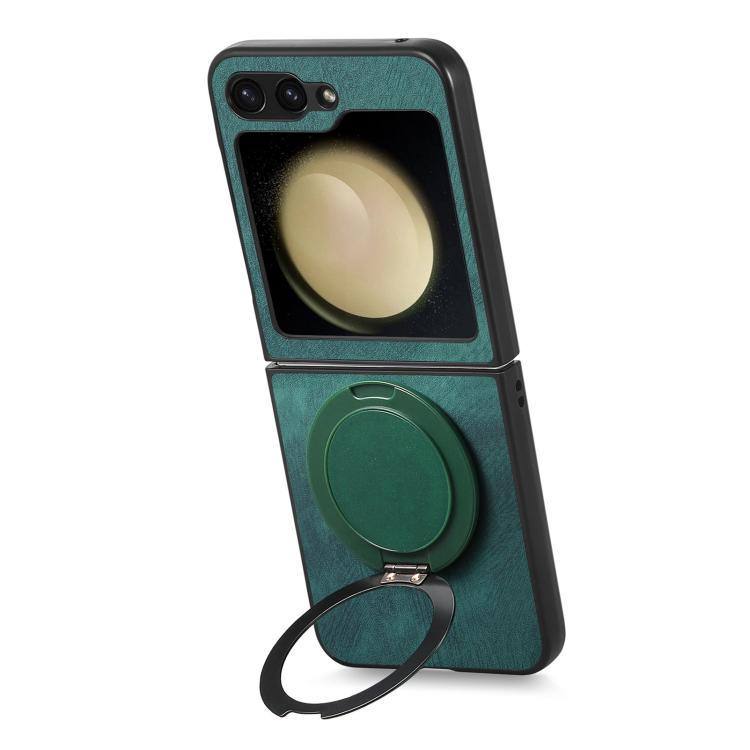For Galaxy Z Flip5 5G Retro Leather Rotation Round Holder Phone Case