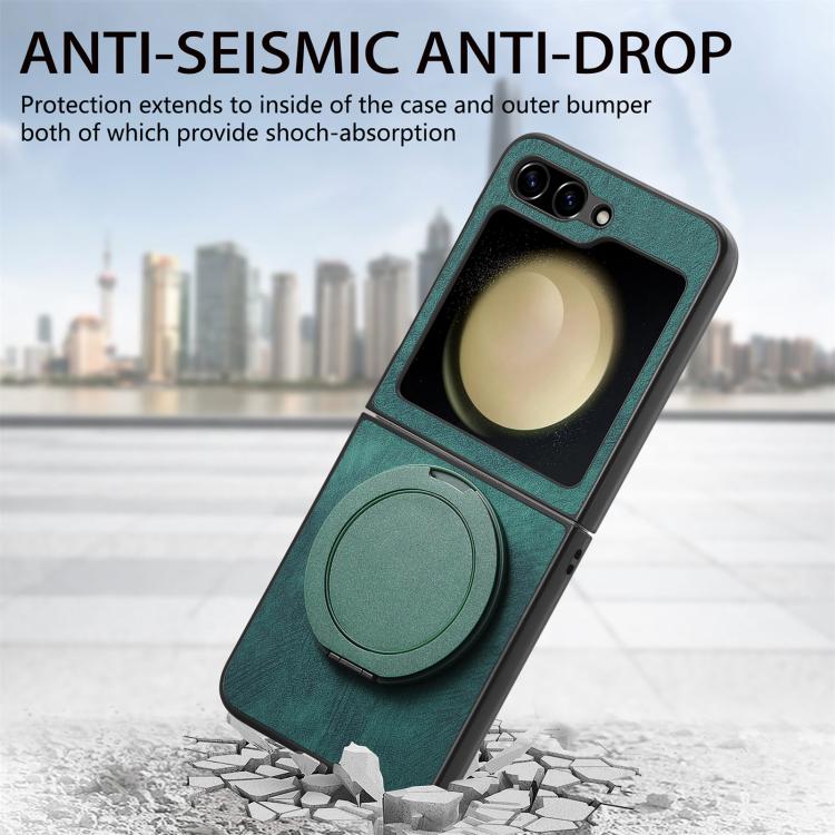 For Galaxy Z Flip5 5G Retro Leather Rotation Round Holder Phone Case