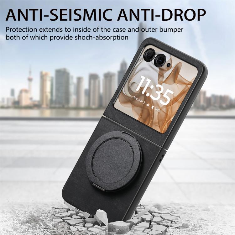 For Motorola Moto Razr 50 Retro Leather Rotation Round Holder Phone Case