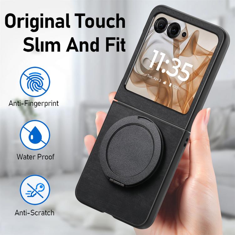 For Motorola Moto Razr 50 Retro Leather Rotation Round Holder Phone Case
