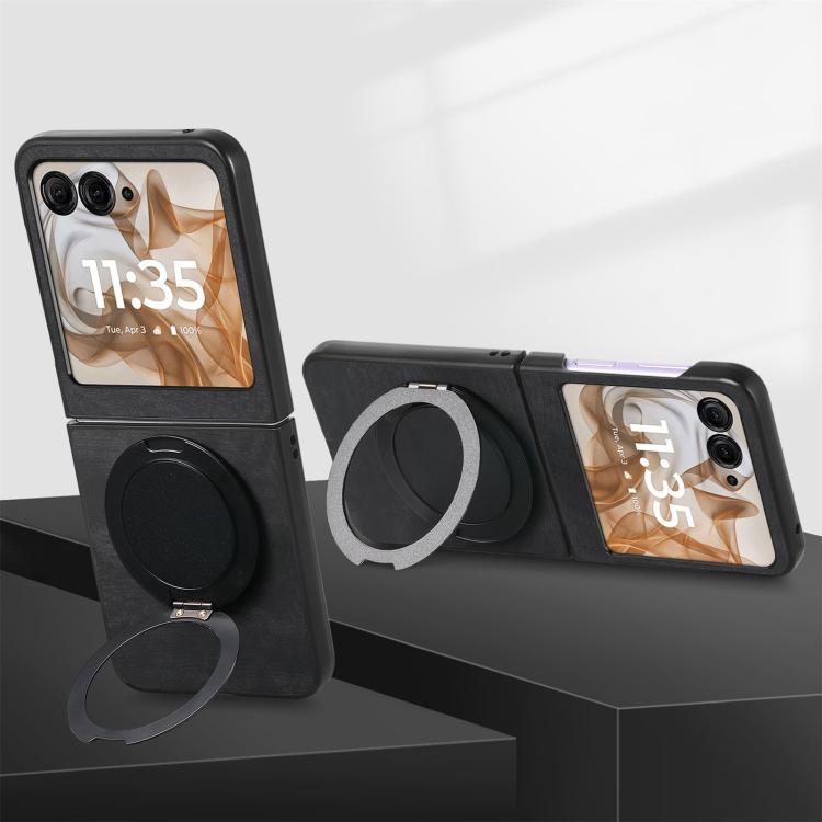 For Motorola Moto Razr 50 Retro Leather Rotation Round Holder Phone Case