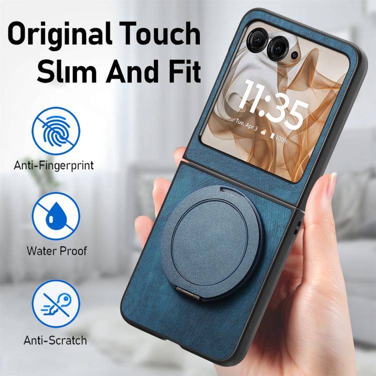 For Motorola Moto Razr 50 Retro Leather Rotation Round Holder Phone Case