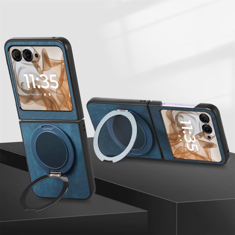 For Motorola Moto Razr 50 Retro Leather Rotation Round Holder Phone Case