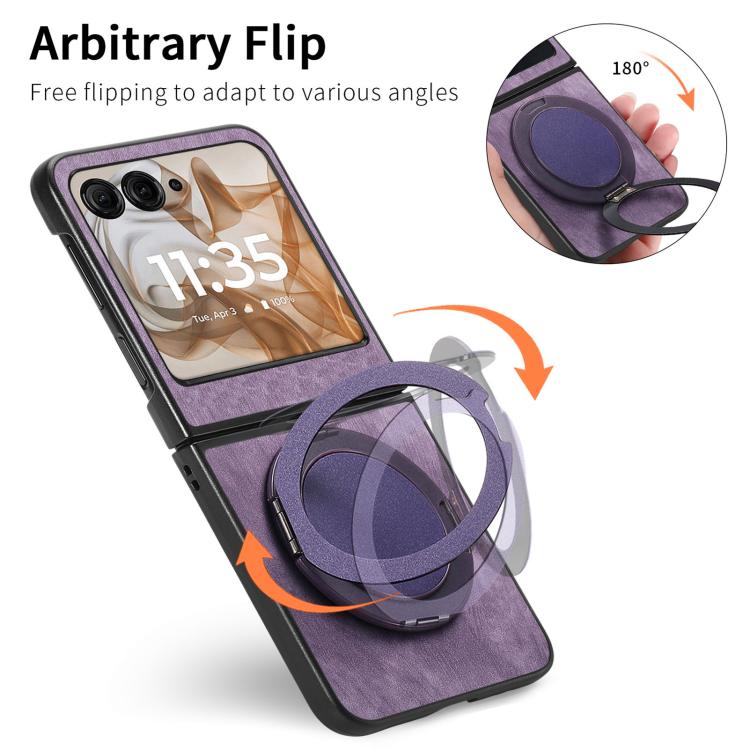 For Motorola Moto Razr 50 Retro Leather Rotation Round Holder Phone Case