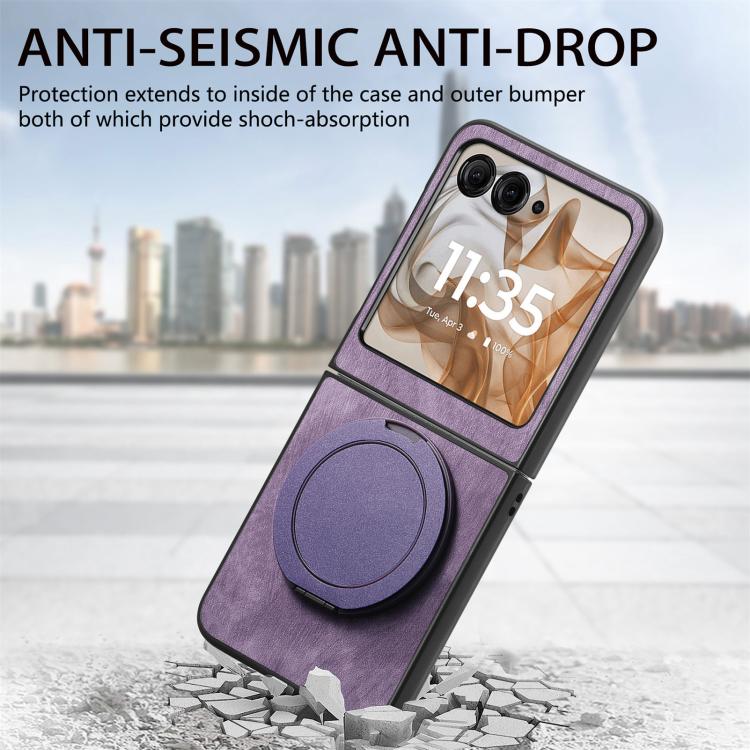 For Motorola Moto Razr 50 Retro Leather Rotation Round Holder Phone Case