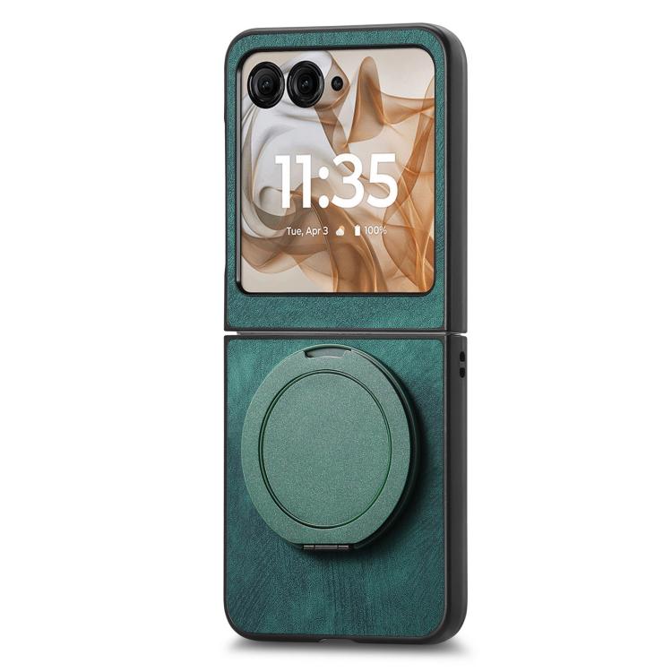 For Motorola Moto Razr 50 Retro Leather Rotation Round Holder Phone Case