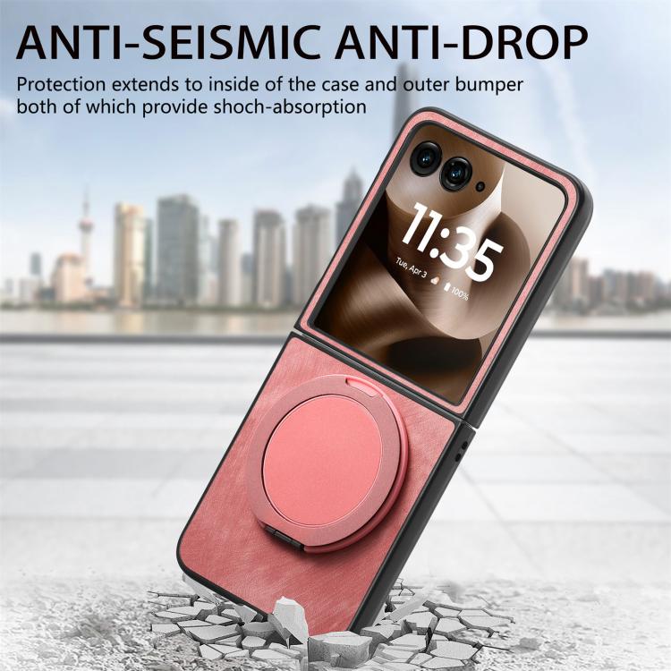 For Motorola Moto Razr 50 Ultra Retro Leather Rotation Round Holder Phone Case