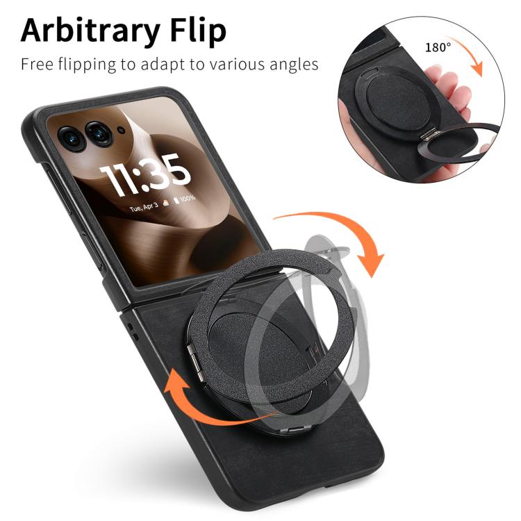 For Motorola Moto Razr 50 Ultra Retro Leather Rotation Round Holder Phone Case
