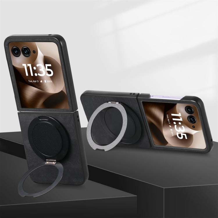 For Motorola Moto Razr 50 Ultra Retro Leather Rotation Round Holder Phone Case