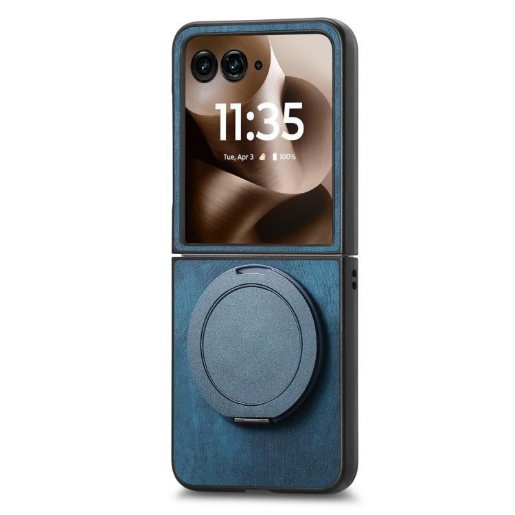 For Motorola Moto Razr 50 Ultra Retro Leather Rotation Round Holder Phone Case