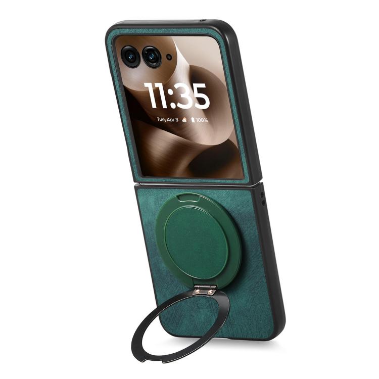 For Motorola Moto Razr 50 Ultra Retro Leather Rotation Round Holder Phone Case