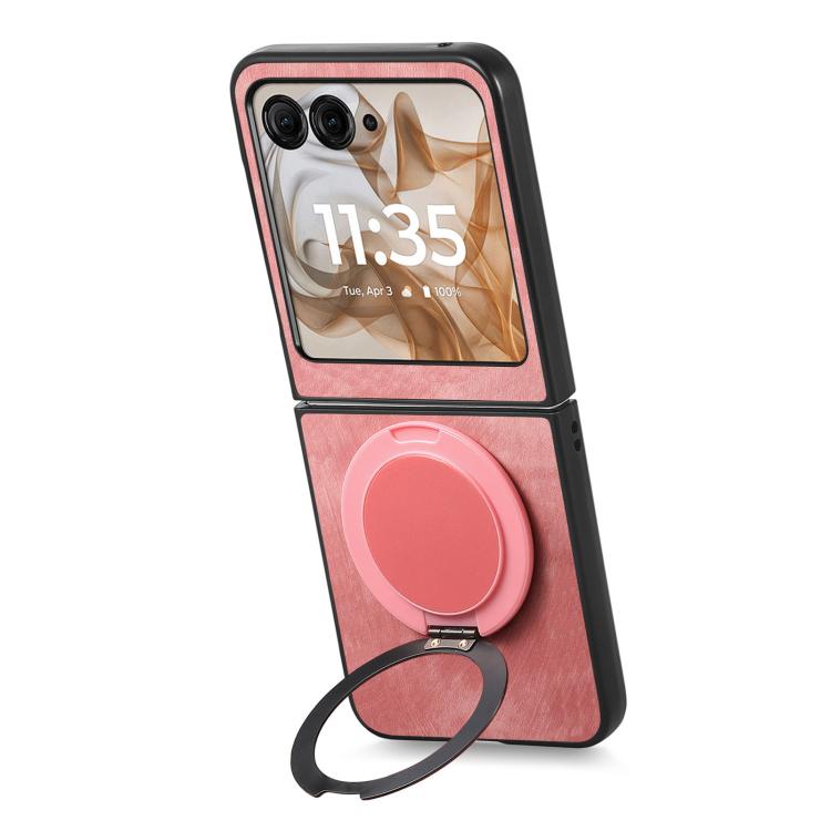 For Motorola Moto Razr 60 Retro Leather Rotation Round Holder Phone Case