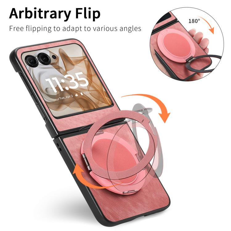 For Motorola Moto Razr 60 Retro Leather Rotation Round Holder Phone Case