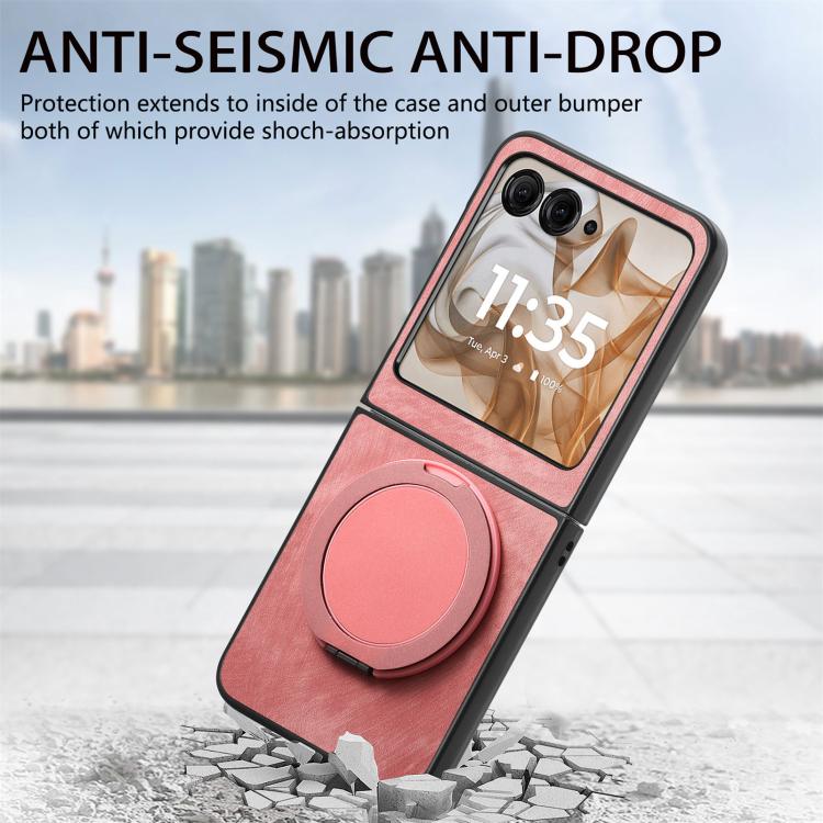 For Motorola Moto Razr 60 Retro Leather Rotation Round Holder Phone Case