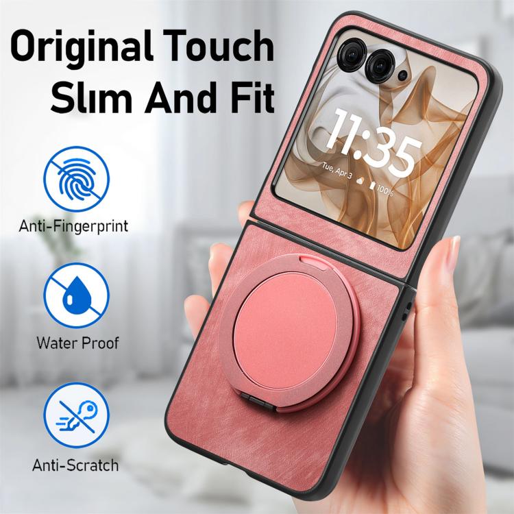 For Motorola Moto Razr 60 Retro Leather Rotation Round Holder Phone Case