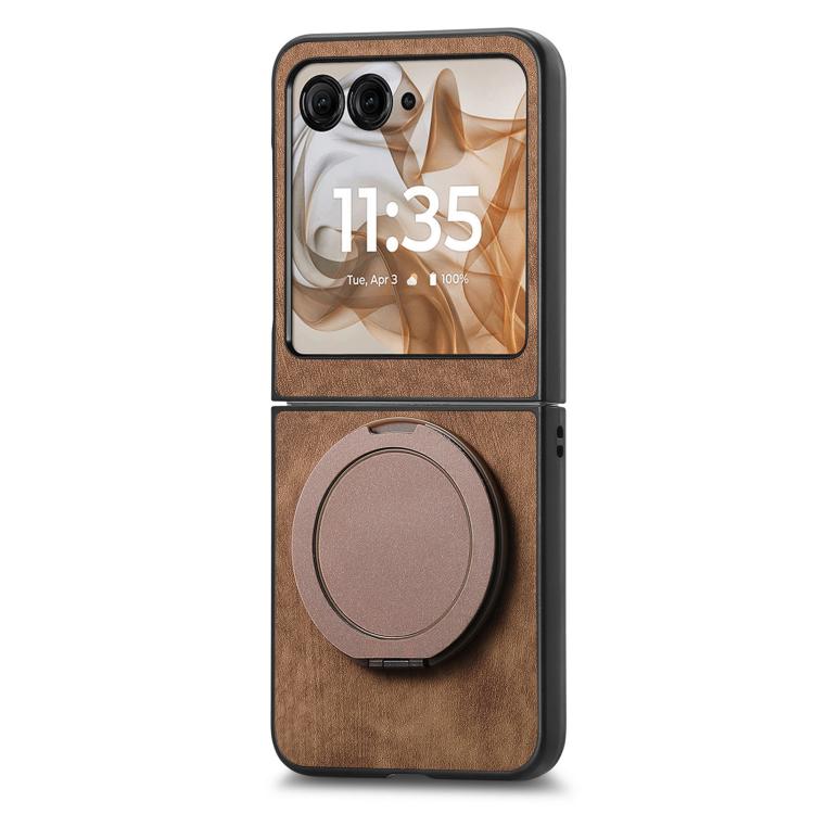 For Motorola Moto Razr 60 Retro Leather Rotation Round Holder Phone Case