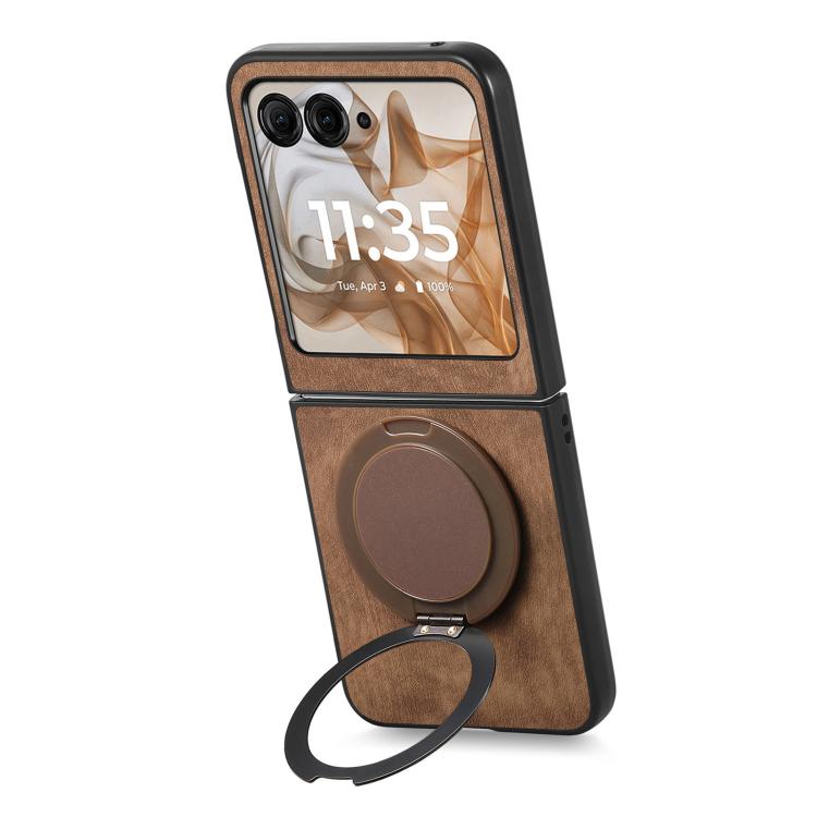 For Motorola Moto Razr 60 Retro Leather Rotation Round Holder Phone Case
