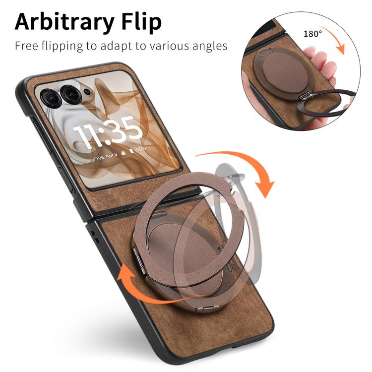 For Motorola Moto Razr 60 Retro Leather Rotation Round Holder Phone Case