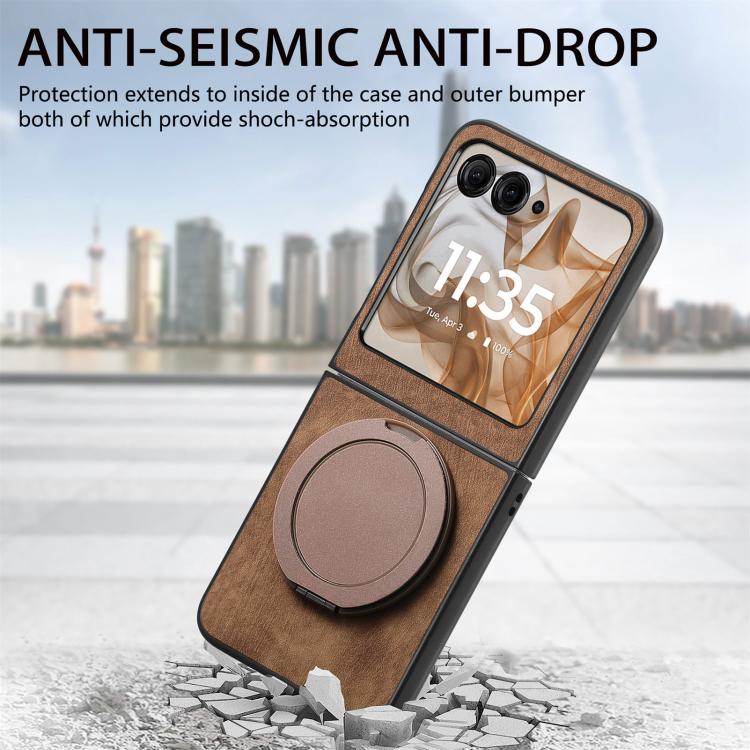 For Motorola Moto Razr 60 Retro Leather Rotation Round Holder Phone Case