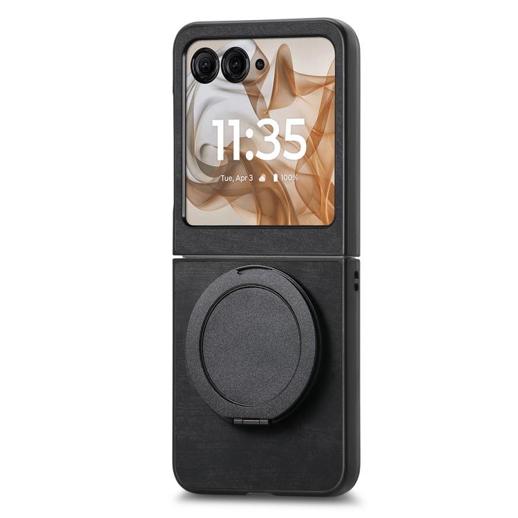 For Motorola Moto Razr 60 Retro Leather Rotation Round Holder Phone Case
